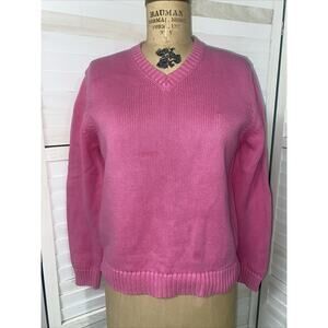 90s Y2K L.L. Bean Pink Sweater Pullover Women’s 100% Cotton V Neck Sz Small